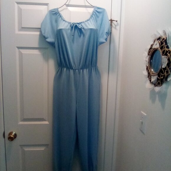 🎉Beautiful Soft Stretch Textured Blue Jumpsuit Size 16🎉 - Picture 6 of 11